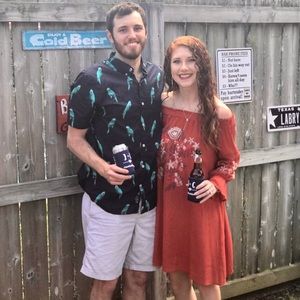 Off the shoulder burnt orange floral dress
